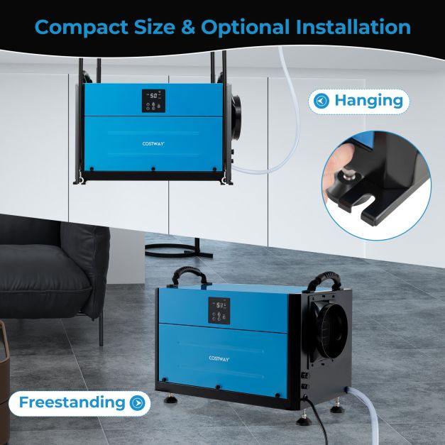 50/70L/Day Crawl Space Dehumidifier with 3 Modes and 24H Timer-Blue-70L