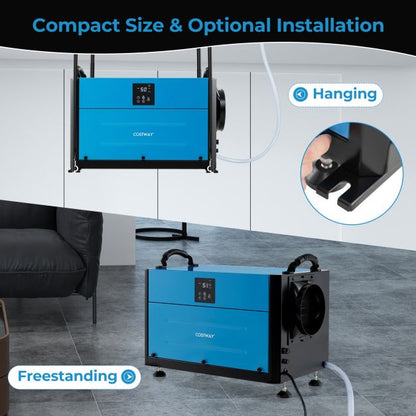 50/70L/Day Crawl Space Dehumidifier with 3 Modes and 24H Timer-Blue-70L