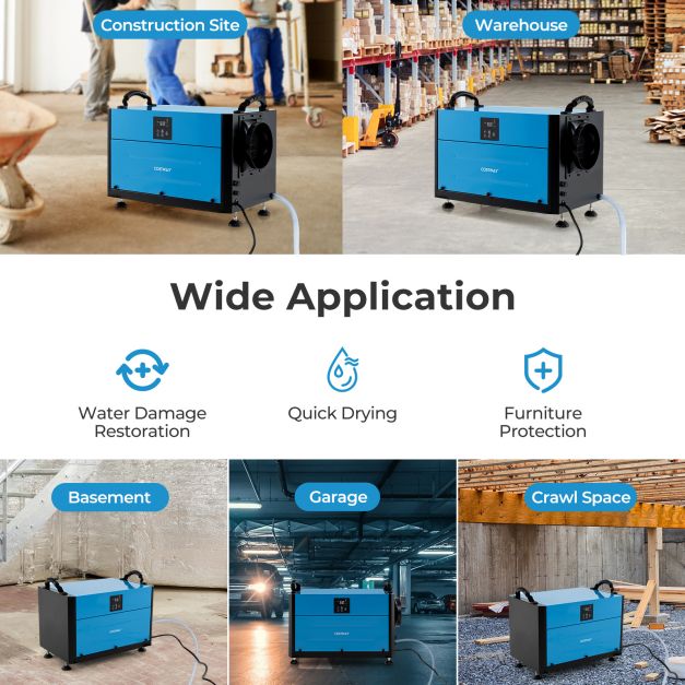 50/70L/Day Crawl Space Dehumidifier with 3 Modes and 24H Timer-Blue-70L