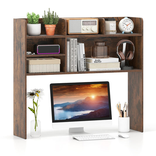 Desktop Bookshelf 3-Tier Display Rack Bookcase Storage Rack-Rustic Brown