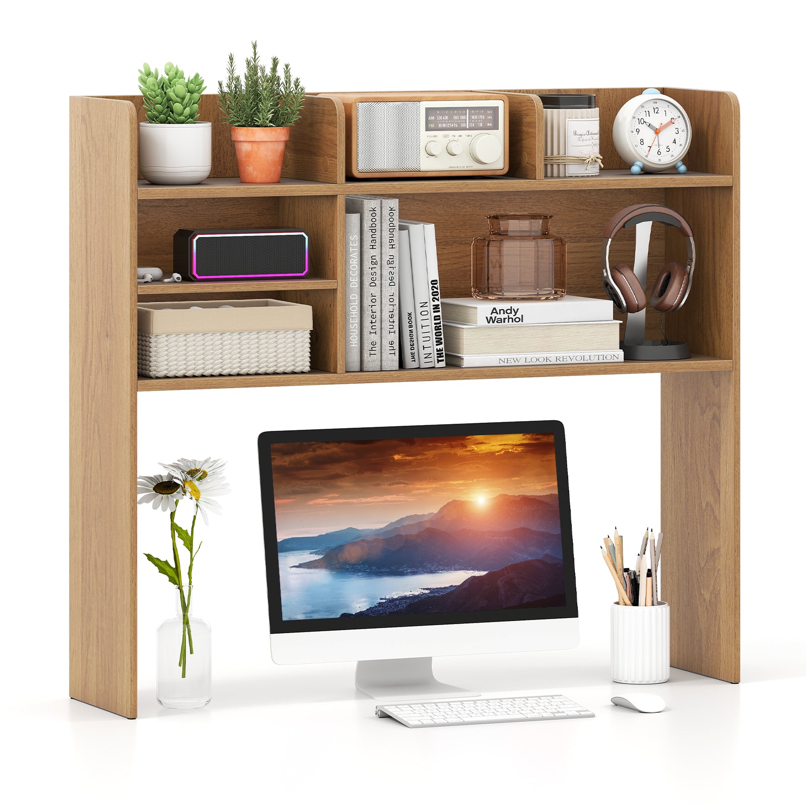 Desktop Bookshelf 3-Tier Display Rack Bookcase Storage Rack-Natural