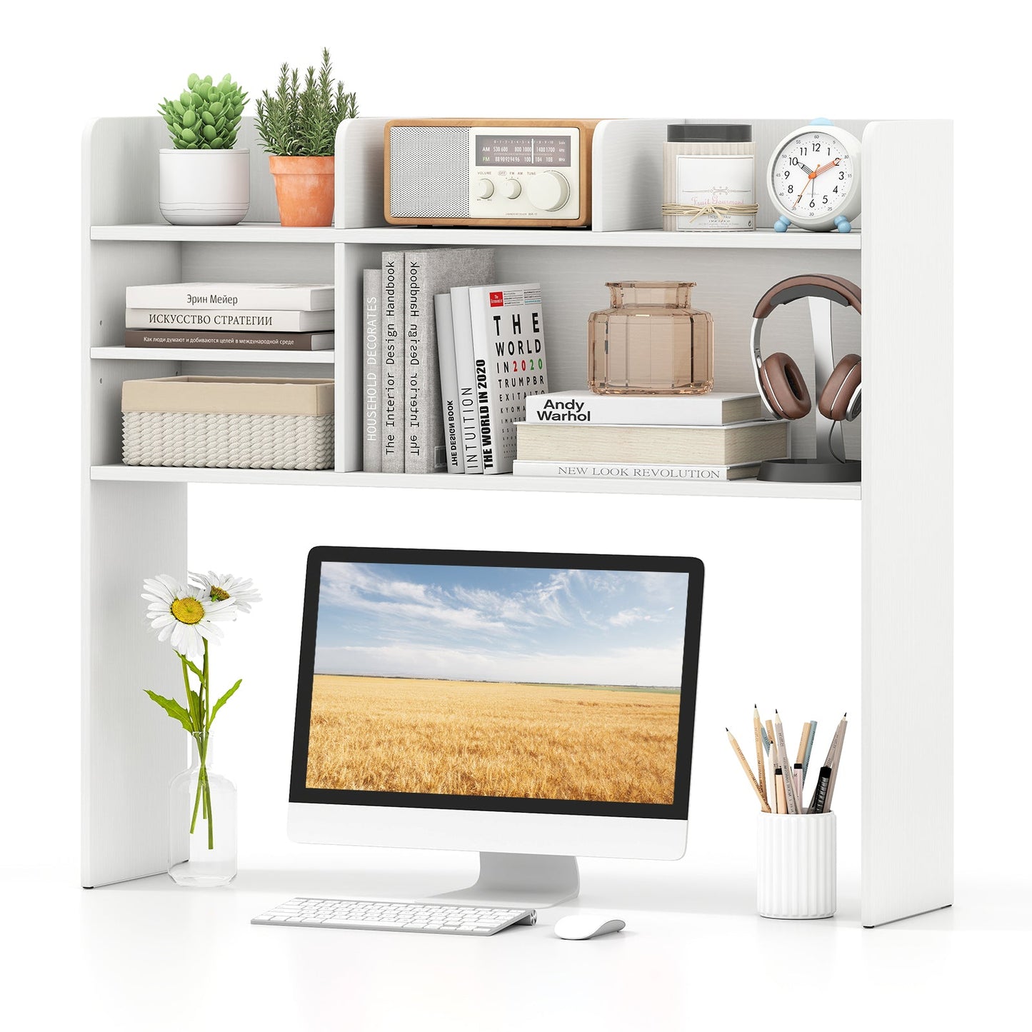 Desktop Bookshelf 3-Tier Display Rack Bookcase Storage Rack-White