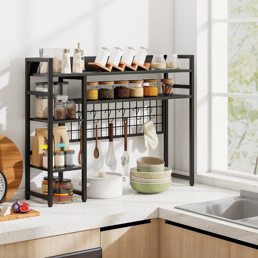 Desktop Bookshelf with 4 Open Storage Shelves for Computer Monitor Up to 32 Inch-Black