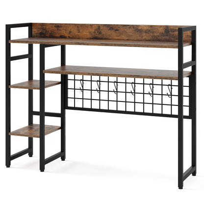 Desktop Bookshelf with 4 Open Storage Shelves for Computer Monitor Up to 32 Inch-Rustic Brown