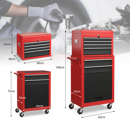 Detachable Tool Storage Cabinet with 4 Hooks and Wheels-Black & Red