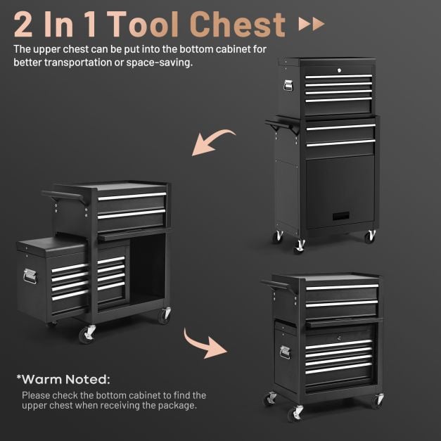 6-Drawer Rolling Lockable Tool Chest for Garage &amp; Factory &amp; Workshop -Black