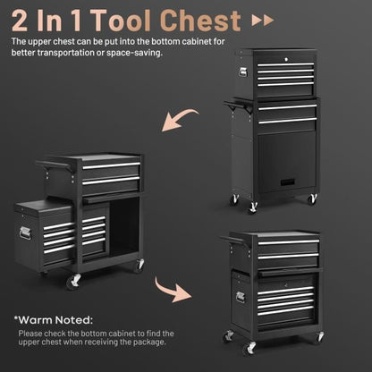 6-Drawer Rolling Lockable Tool Chest for Garage &amp; Factory &amp; Workshop -Black