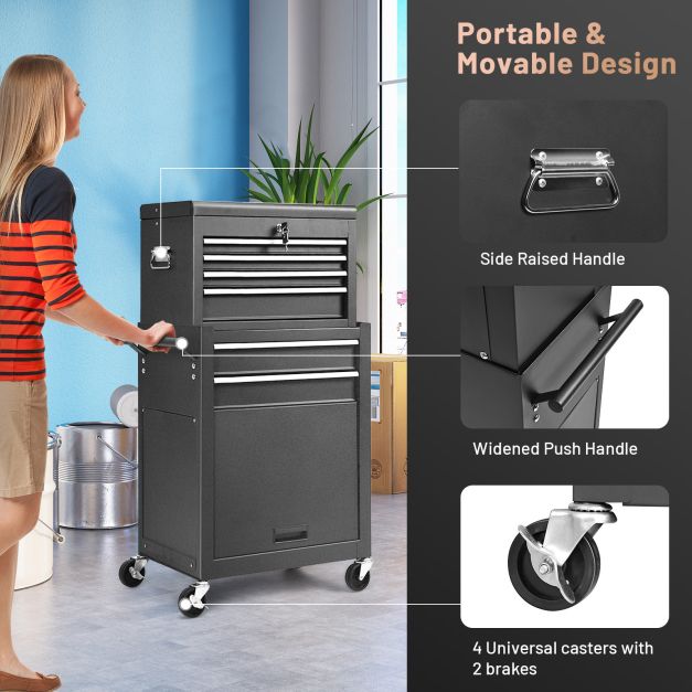 6-Drawer Rolling Lockable Tool Chest for Garage &amp; Factory &amp; Workshop -Black