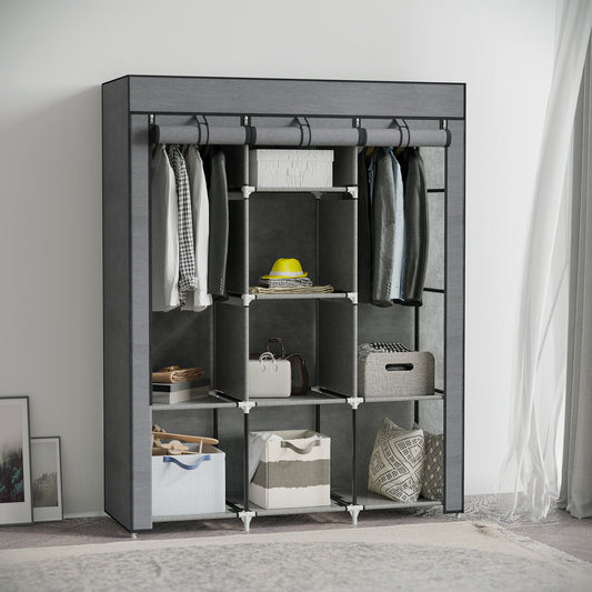 HOMCOM Fabric Wardrobe, with Rails and Shelves - Dark Grey