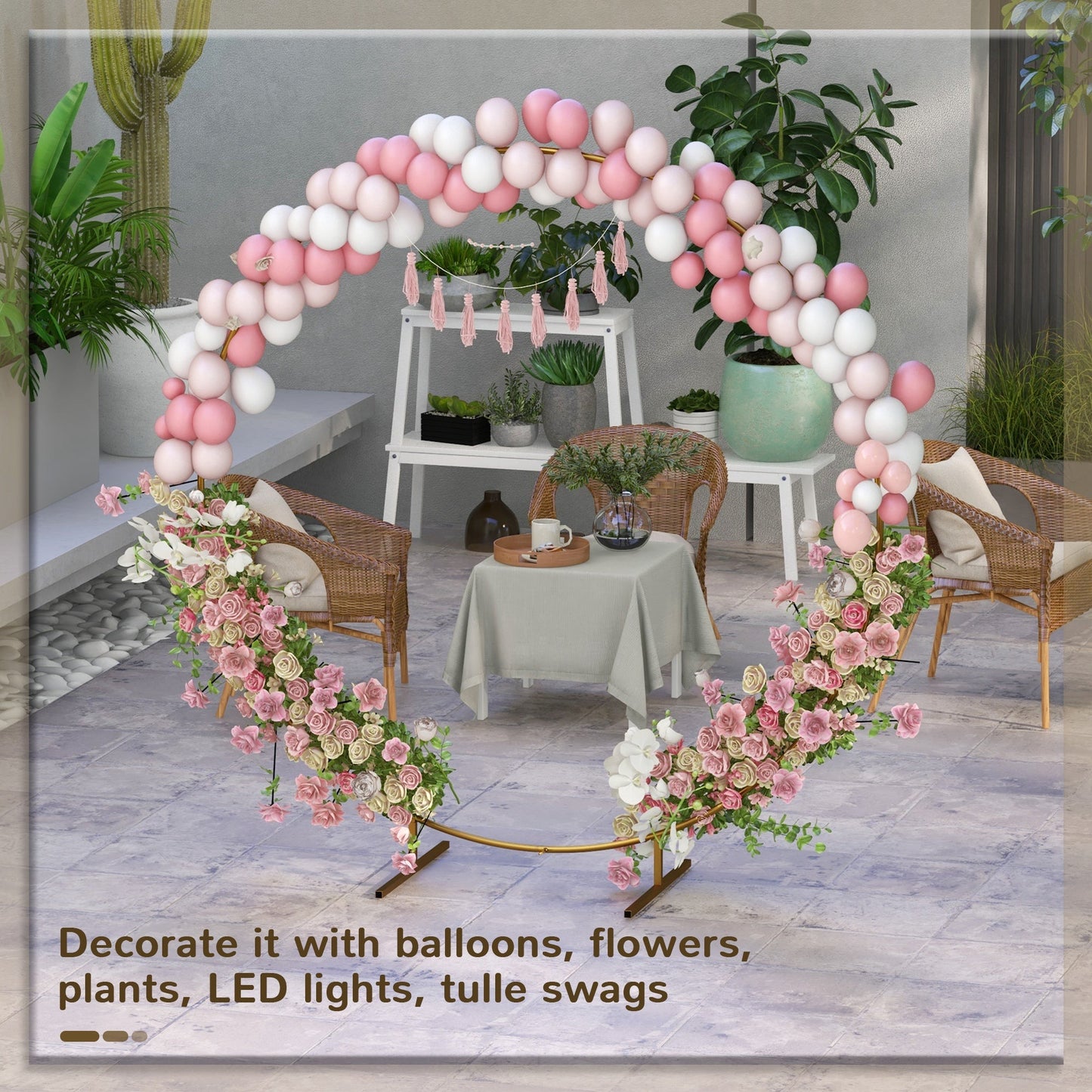 Outsunny 222cm Gold Tone Backdrop Stand, Round Metal Wedding Arch for Birthday Party, Bridal Shower, Graduation, Ceremony