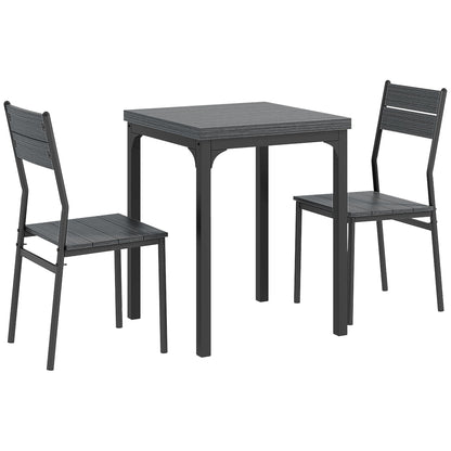 HOMCOM Three-Piece Minimal and Compact Dining Set, Grey Wood Grain