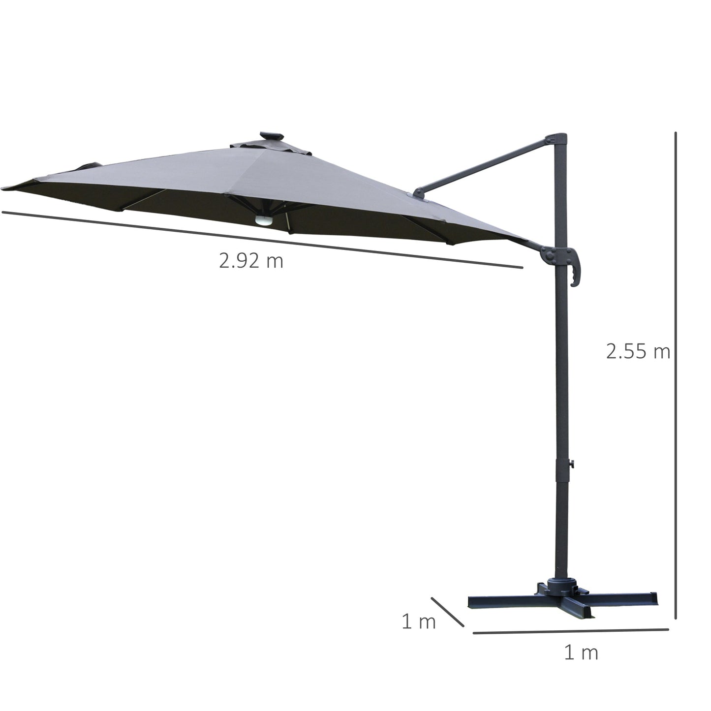 Outsunny 3(m) Parasol zewnętrzny LED Cantilever z podstawą i lampami solarnymi, szary
