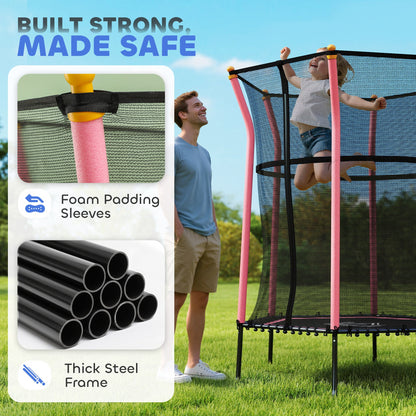 HOMCOM Dziecięca trampolina Mini Bouncer z siatką zabezpieczającą dla dzieci w wieku od 3 do 10 lat - różowa
