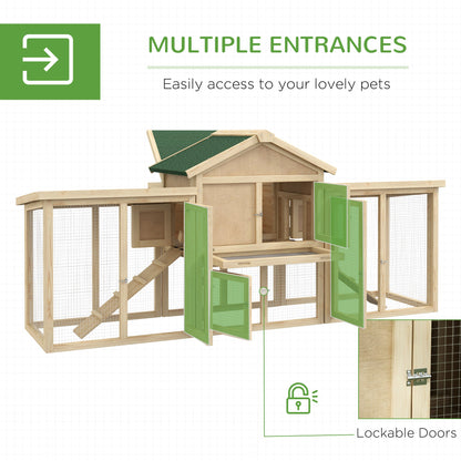 PawHut Large Chicken Coop with Run Backyard Hen House Poultry Coops Cages with Nesting Box Wooden 204 x 85 x 93cm