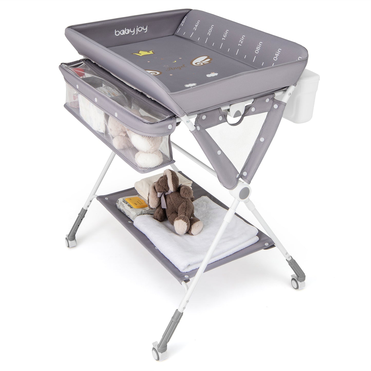 Diaper Changing Station with 3 Position Adjustable Level and 4 Universal Wheels-Grey