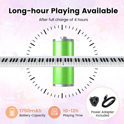 Foldable 88-Key Digital Piano for Beginners, Kids, Adults-White