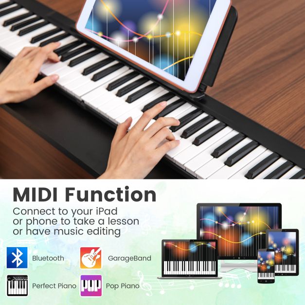 Foldable 88-Key Digital Piano for Beginners, Kids, Adults-Black