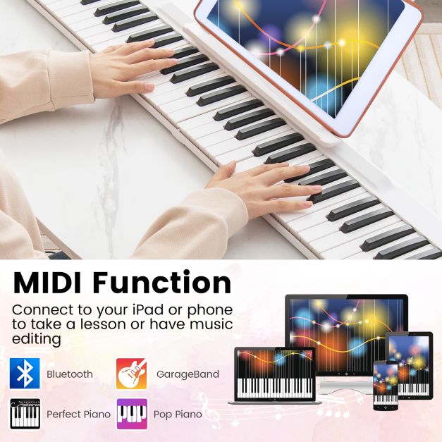 Foldable 88-Key Digital Piano for Beginners, Kids, Adults-White