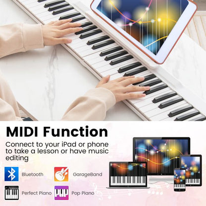 Foldable 88-Key Digital Piano for Beginners, Kids, Adults-White
