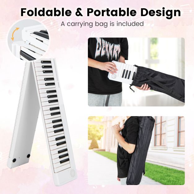 Foldable 88-Key Digital Piano for Beginners, Kids, Adults-White