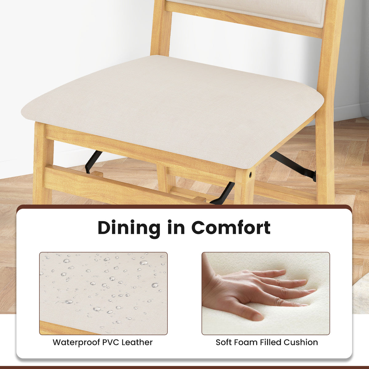 Dining Chair Set of 4 with Padded Seat and Soft Backrest-Beige