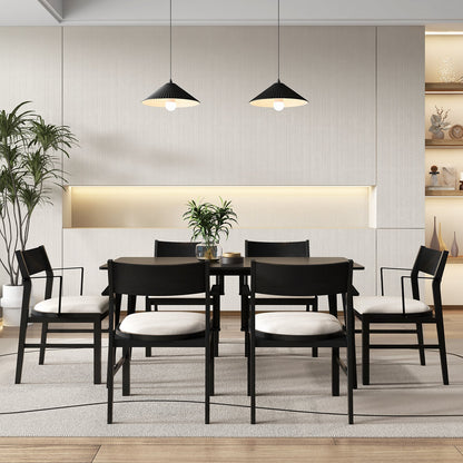Dining Chair with Arms Set of 2 with Contoured Backrest and Padded Seat and Rubber Wood Legs-White