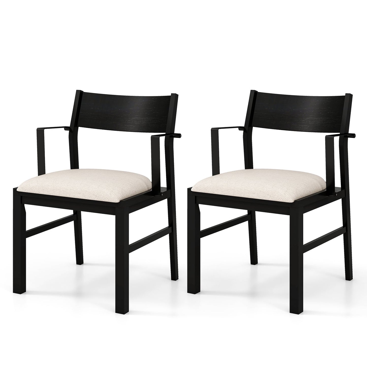 Dining Chair with Arms Set of 2 with Contoured Backrest and Padded Seat and Rubber Wood Legs-White