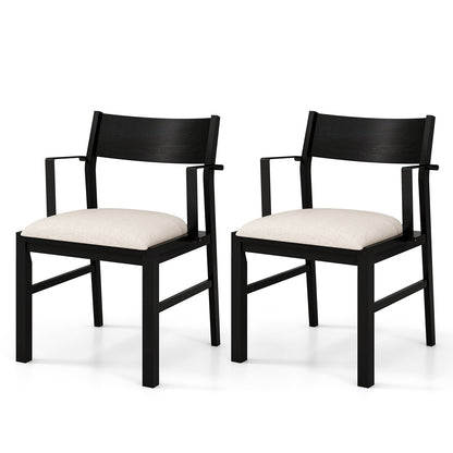 Dining Chair with Arms Set of 2 with Contoured Backrest and Padded Seat and Rubber Wood Legs-White