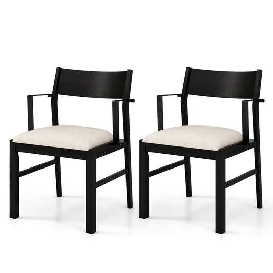 Dining Chair with Arms Set of 2 with Contoured Backrest and Padded Seat and Rubber Wood Legs-White
