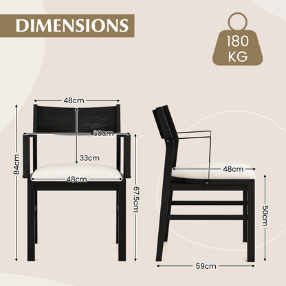 Dining Chair with Arms Set of 2 with Contoured Backrest and Padded Seat and Rubber Wood Legs-White