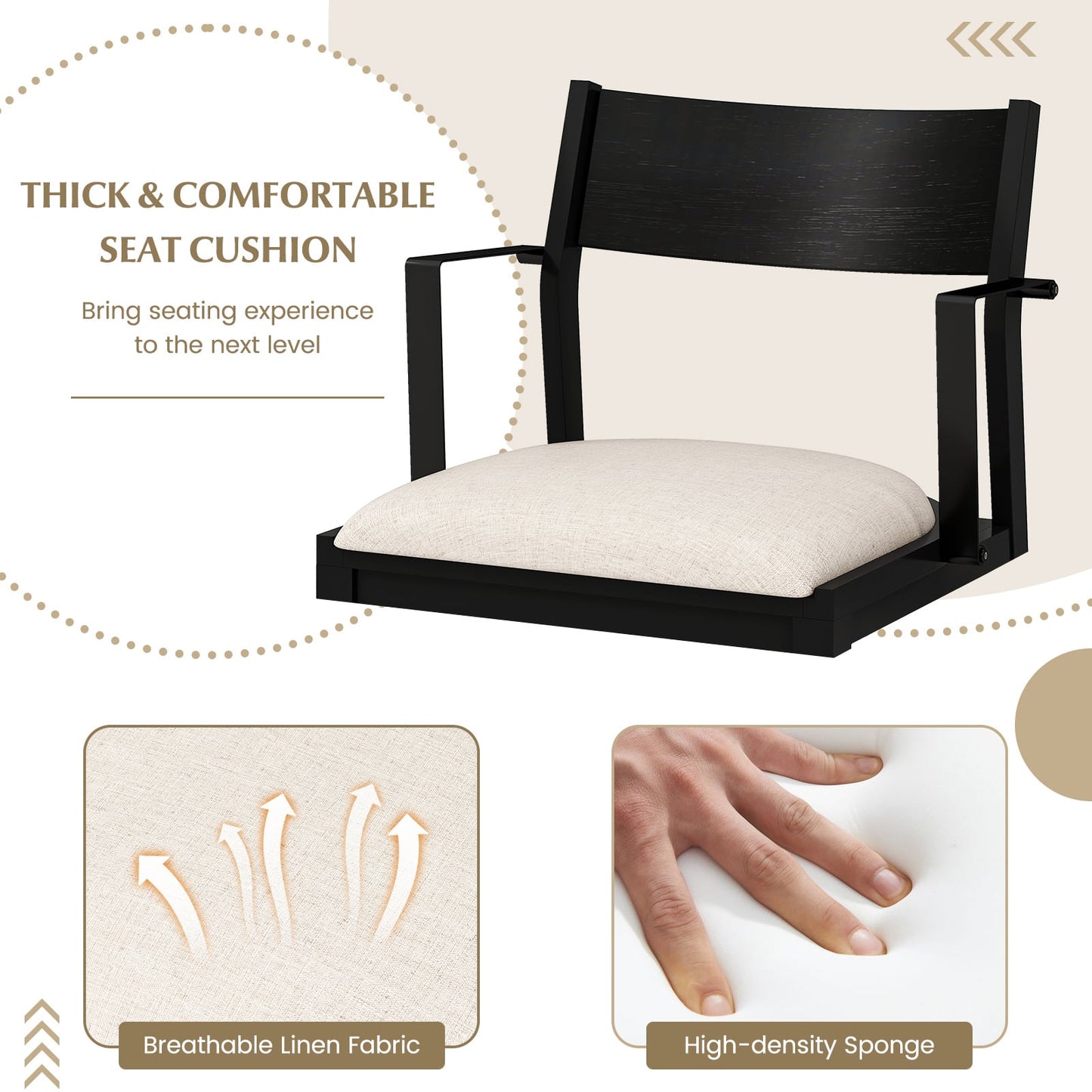 Dining Chair with Arms Set of 2 with Contoured Backrest and Padded Seat and Rubber Wood Legs-White