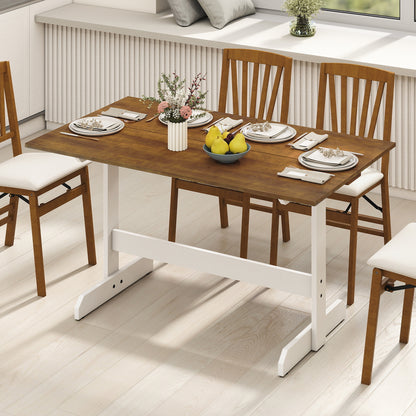 Dining Table for 4-6 People Rectangular Kitchen Table with Solid Wood Trestle Base-Walnut