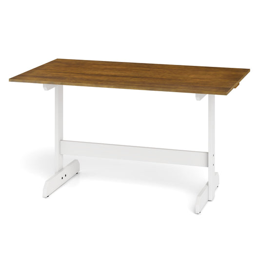 Dining Table for 4-6 People Rectangular Kitchen Table with Solid Wood Trestle Base-Walnut