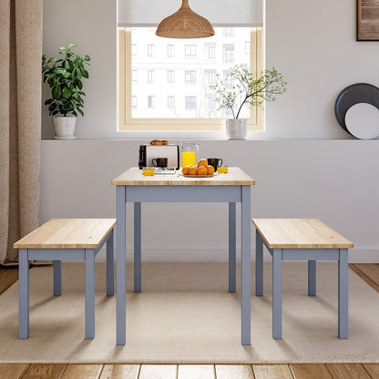 Modern Solid Wood Dining Table Set with 2 Benches
