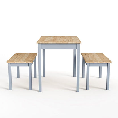 Modern Solid Wood Dining Table Set with 2 Benches
