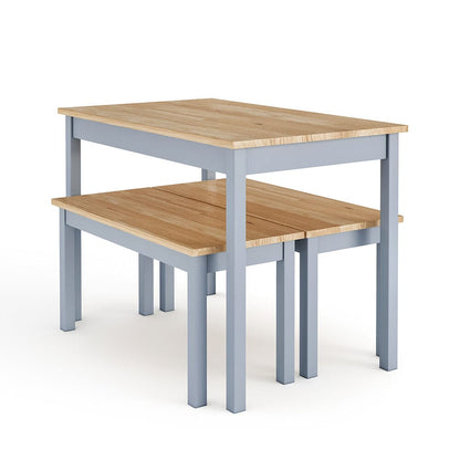 Modern Solid Wood Dining Table Set with 2 Benches