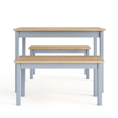 Modern Solid Wood Dining Table Set with 2 Benches