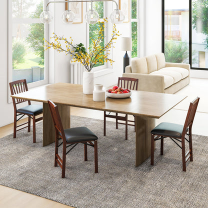 Folding Dining Chair Set of 2 with Padded Seat and Rubber Wood Frame-Brown