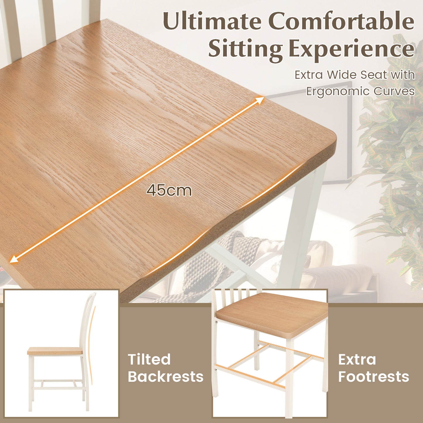 Kitchen Dining Chair Set of 2 with Ergonomic Seat and Footrest-White