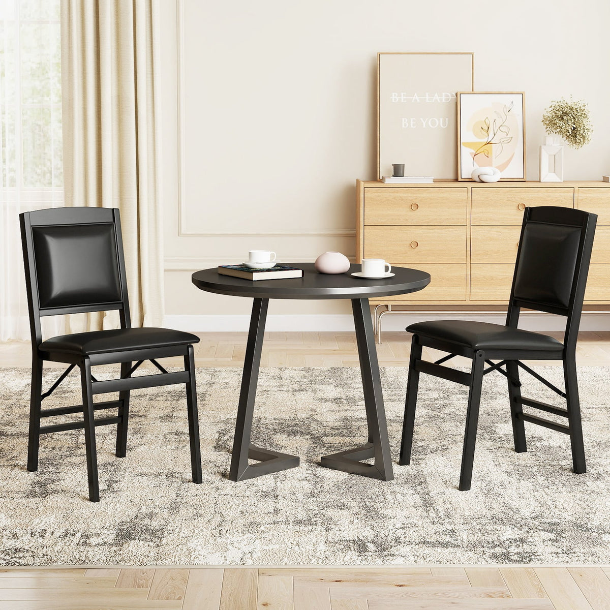 Dining Chair Set of 4 with Padded Seat and Soft Backrest-Black