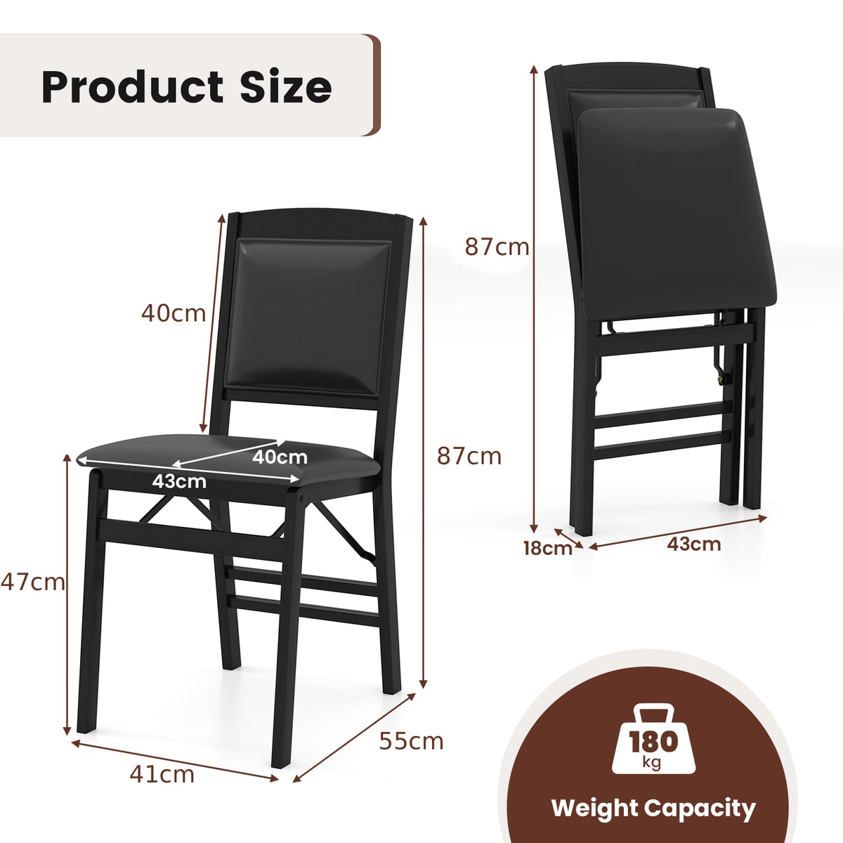 Dining Chair Set of 4 with Padded Seat and Soft Backrest-Black