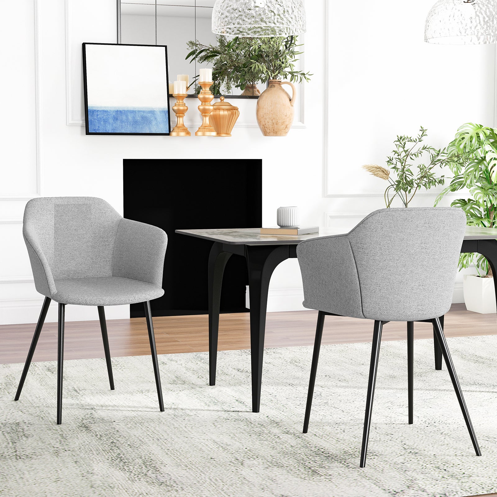 Dining Chairs Set of 2 with Ergonomic Backrest Design and Wide Armrest-Off-White
