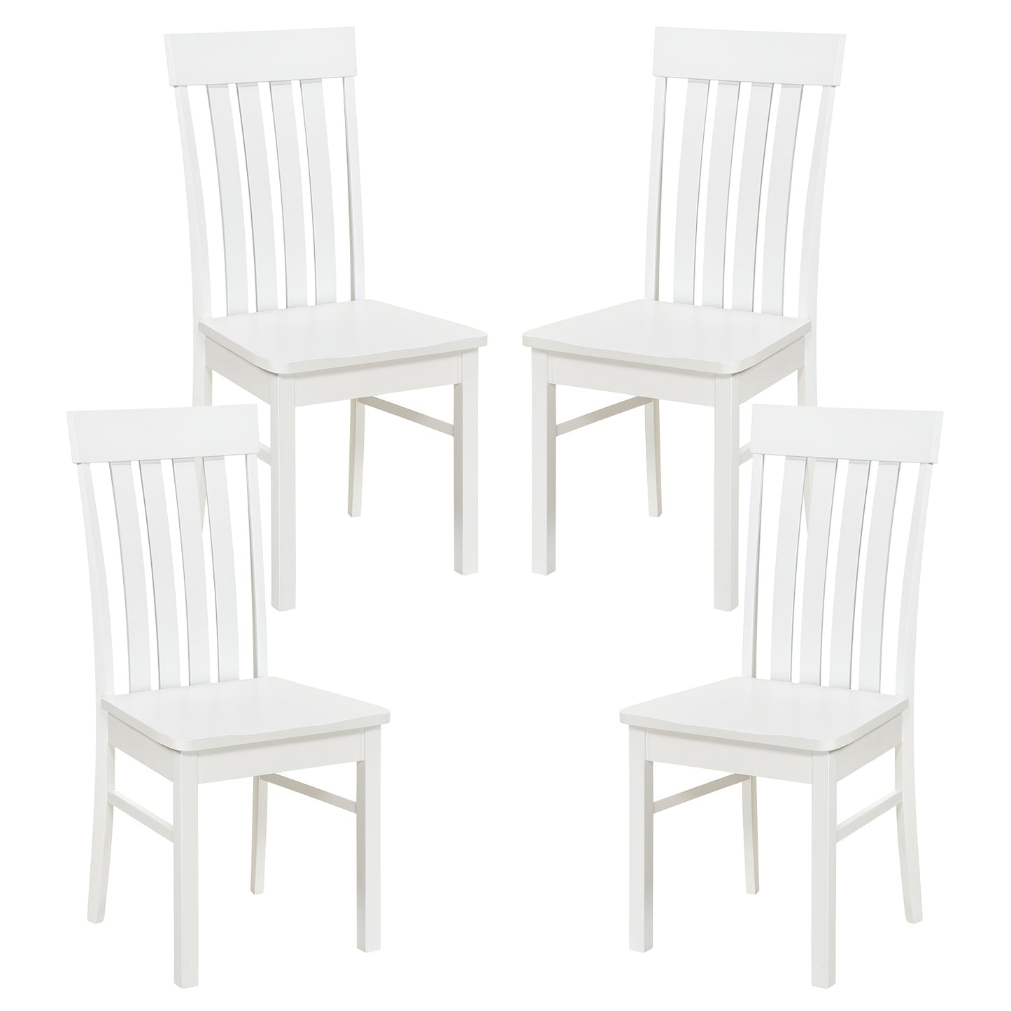 Dining Chairs Set of 2/4 with Hollowed Backrests and Rubber Wood Seats-White-Set of 4