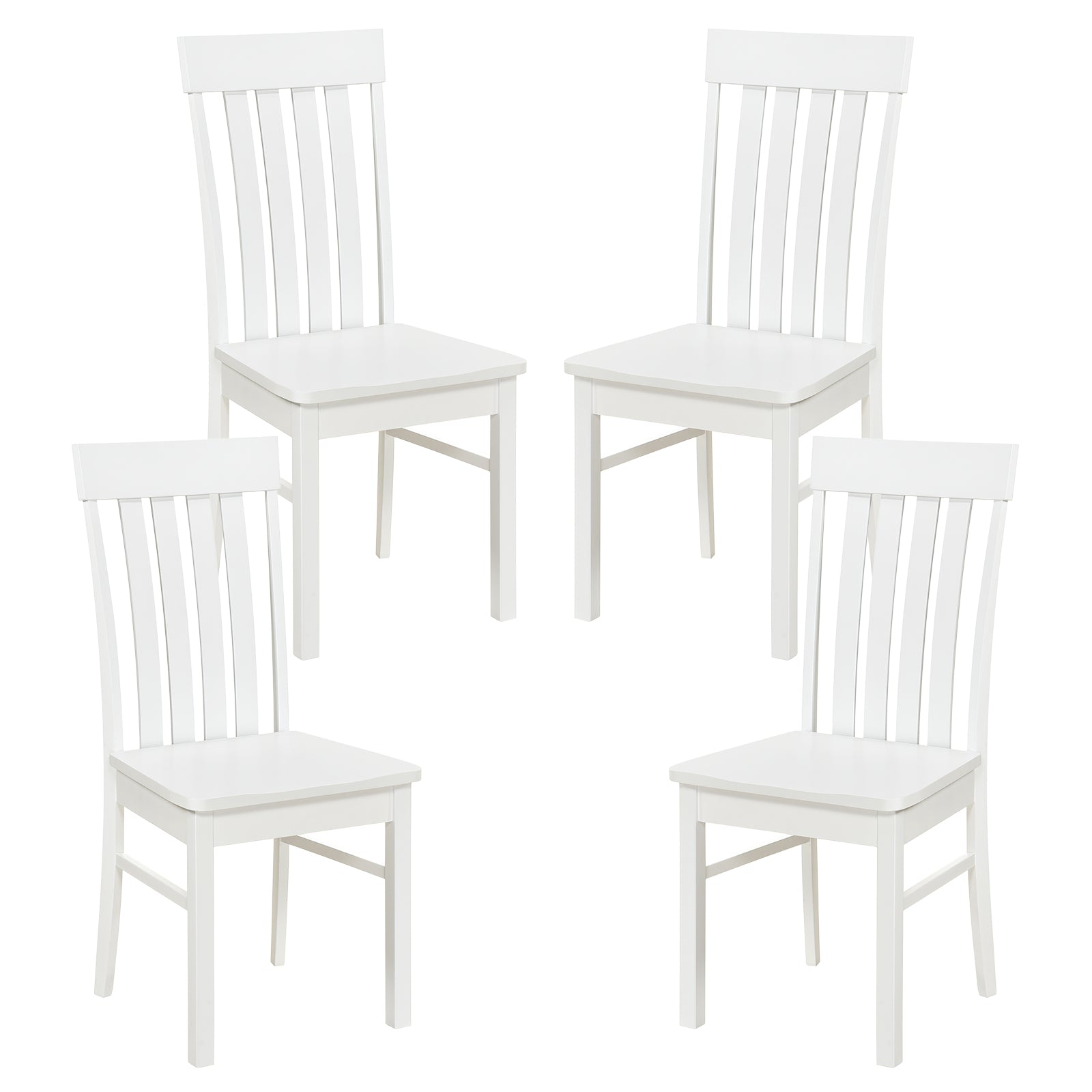 Dining Chairs Set of 2/4 with Hollowed Backrests and Rubber Wood Seats-White-Set of 4