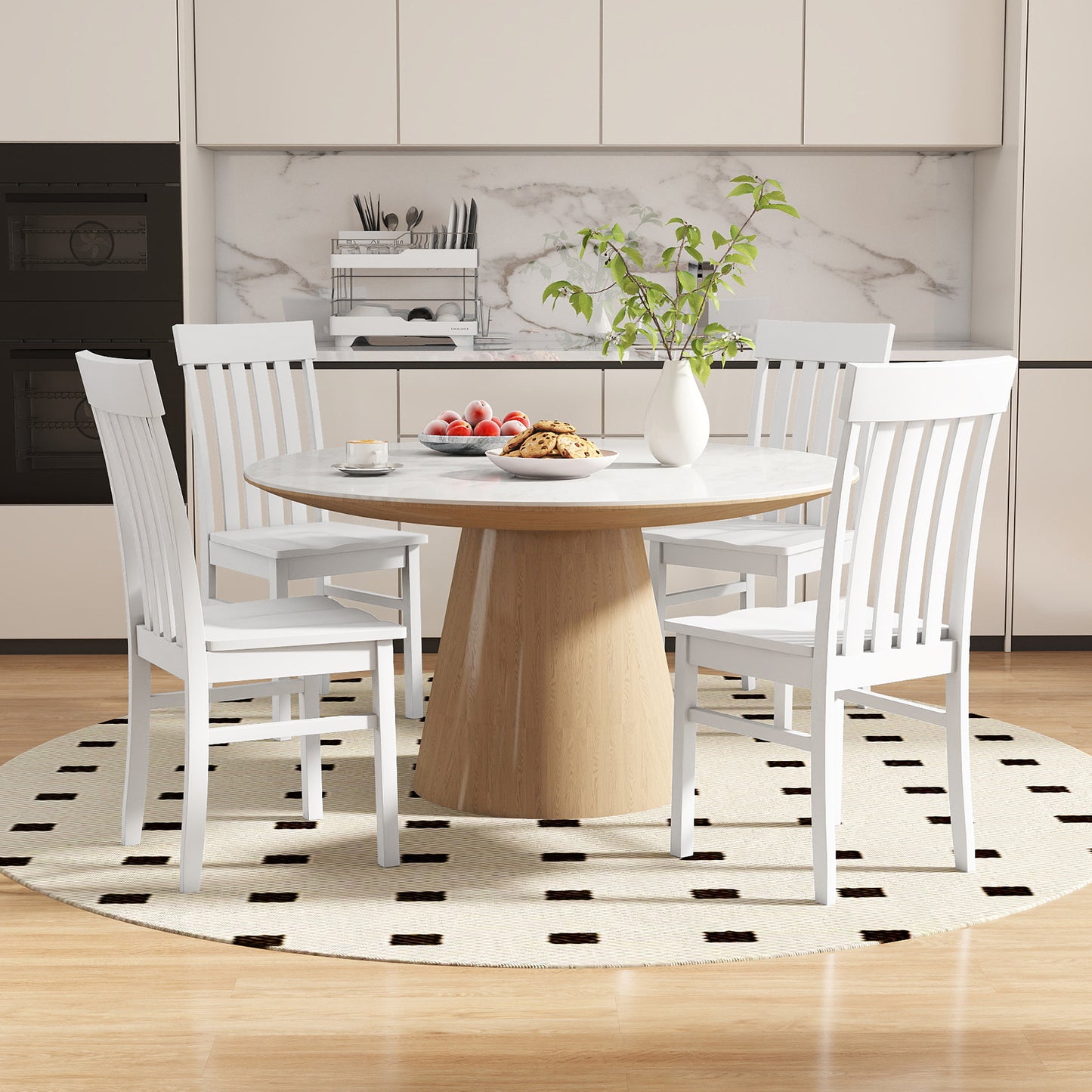 Dining Chairs Set of 2/4 with Hollowed Backrests and Rubber Wood Seats-White-Set of 4