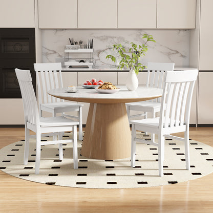 Dining Chairs Set of 2/4 with Hollowed Backrests and Rubber Wood Seats-White-Set of 4
