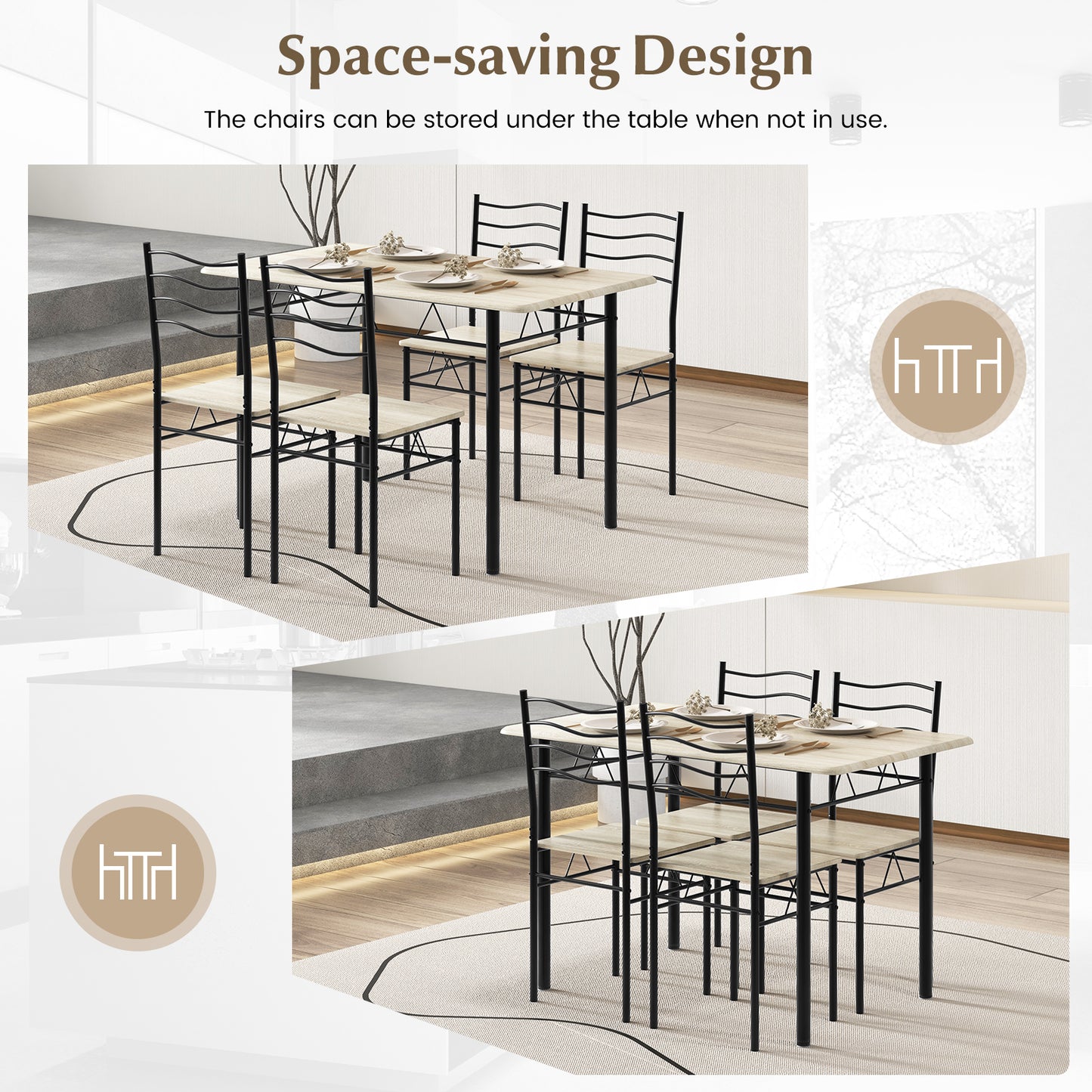 Counter Height Table with Spacious Rectangular Tabletop for Home Restaurant-Natural
