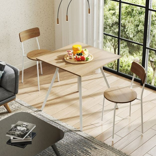 3-Piece Kitchen Dining Room Furniture with Metal Frame and Adjustable Foot Pads-Natural