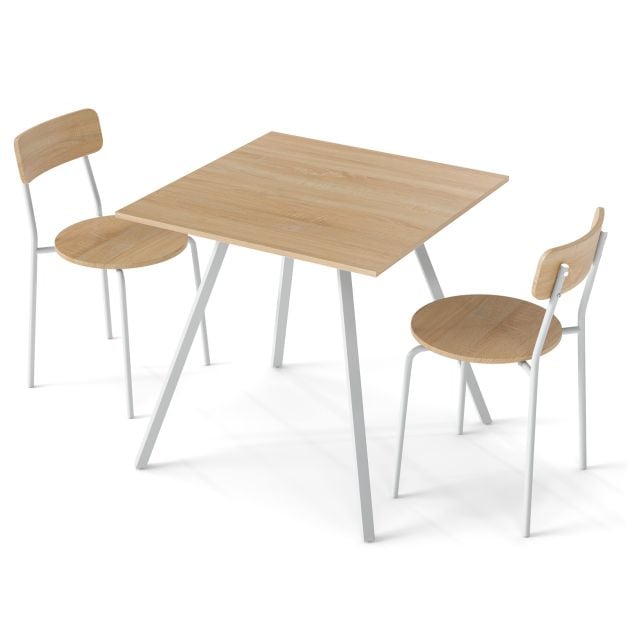 3-Piece Kitchen Dining Room Furniture with Metal Frame and Adjustable Foot Pads-Natural