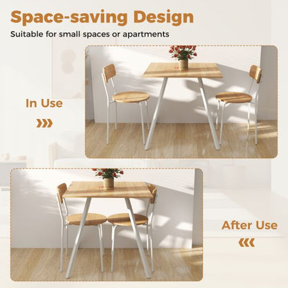3-Piece Kitchen Dining Room Furniture with Metal Frame and Adjustable Foot Pads-Natural